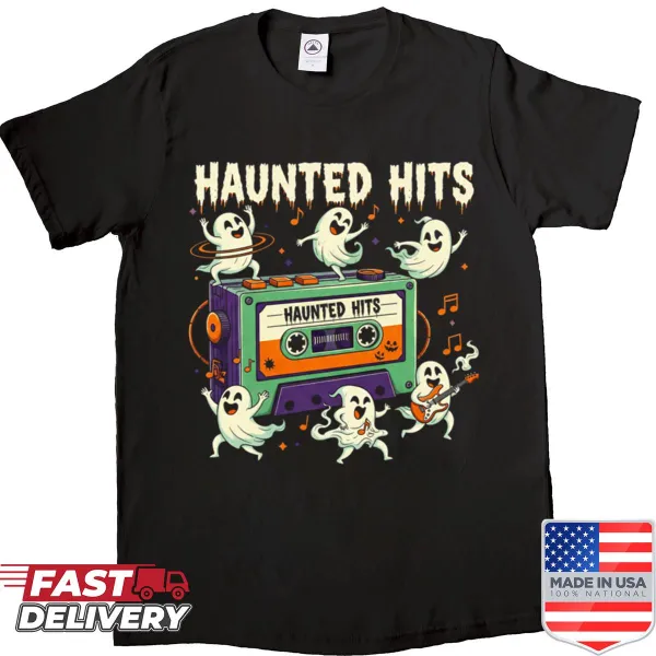 Retro cassette tape shirt with spooky music theme