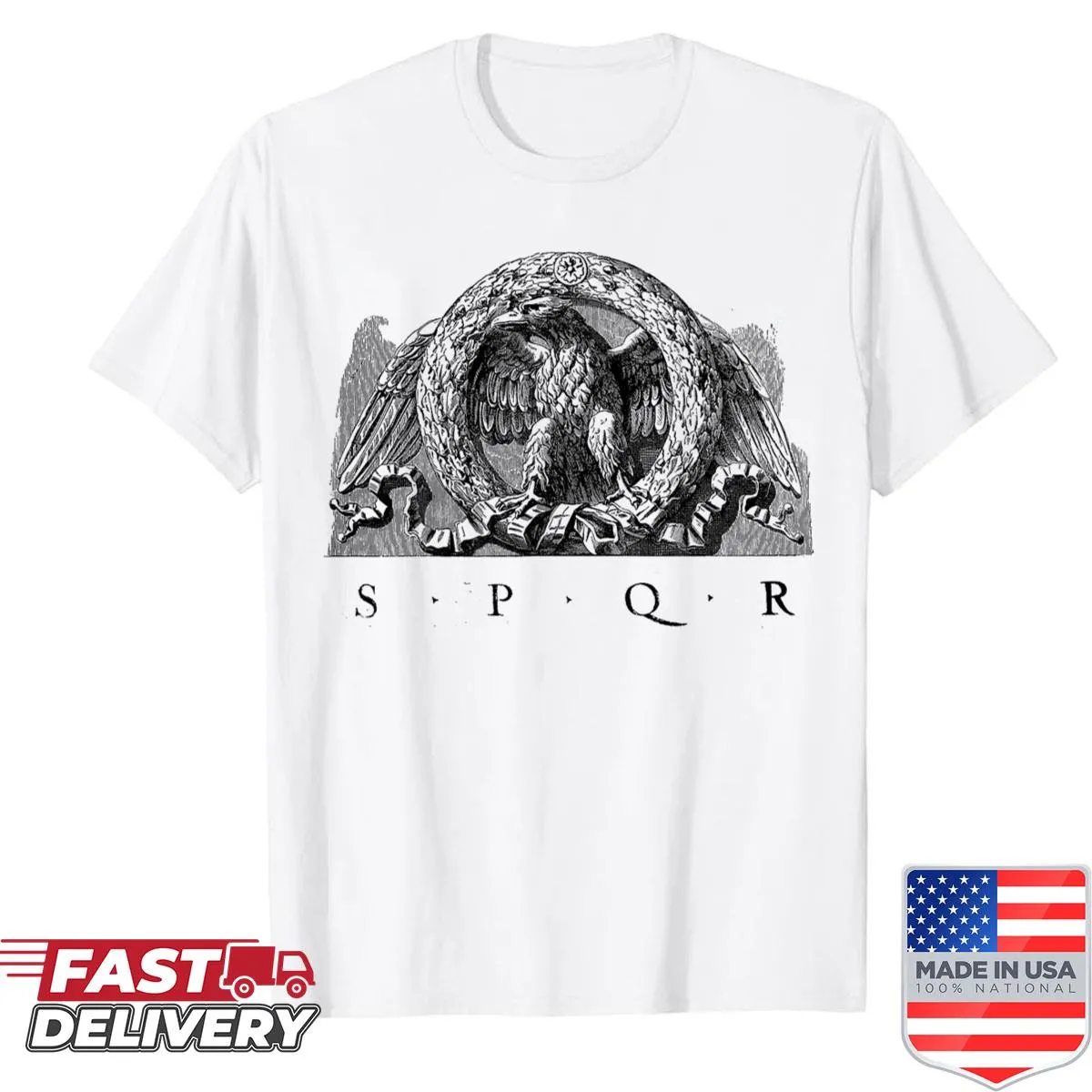 SPQR eagle emblem shirt celebrating Roman history.