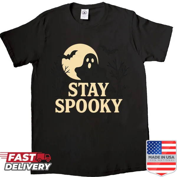 Vintage Halloween shirt featuring ghost and bat graphics in distressed style