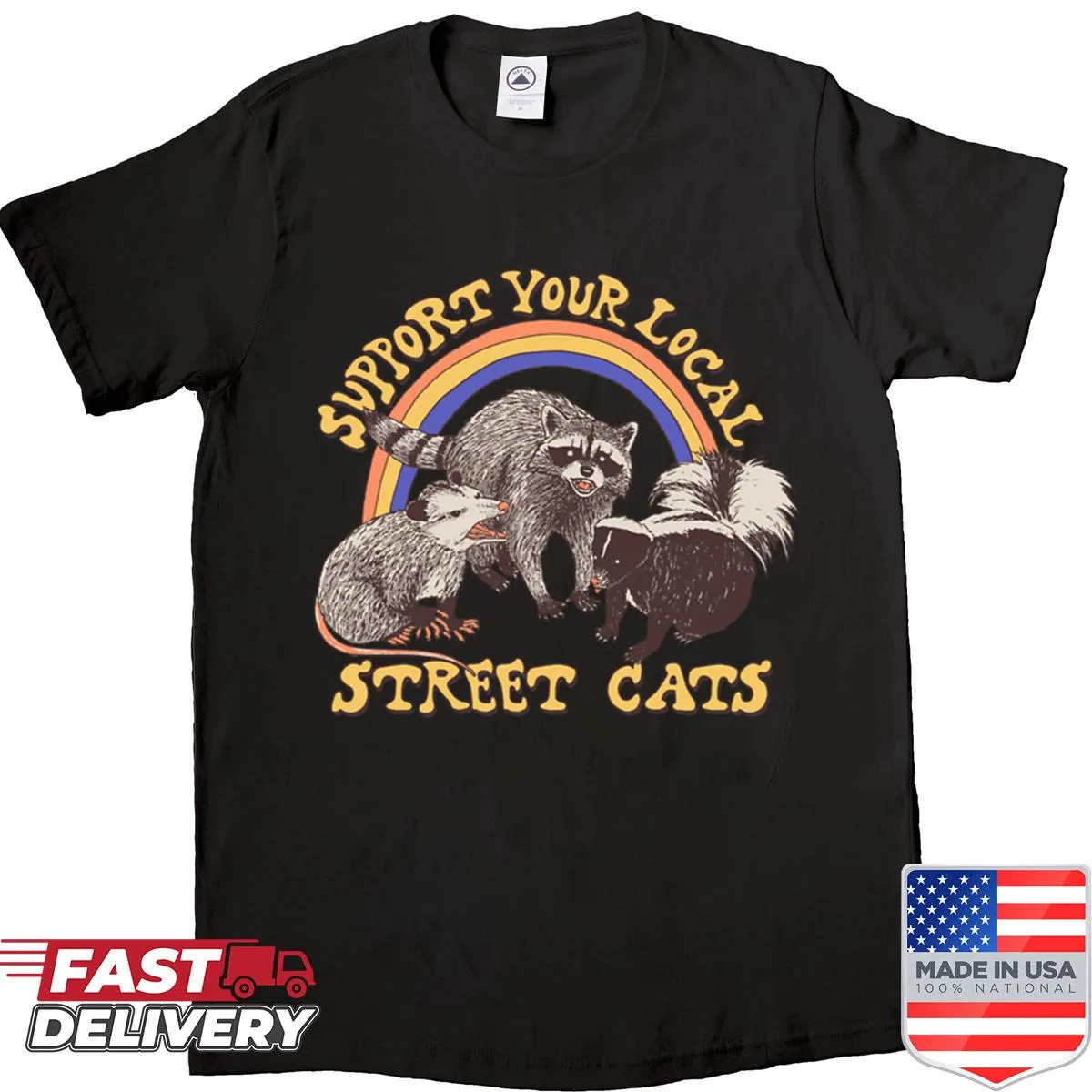 Playful illustration of street cats on a shirt