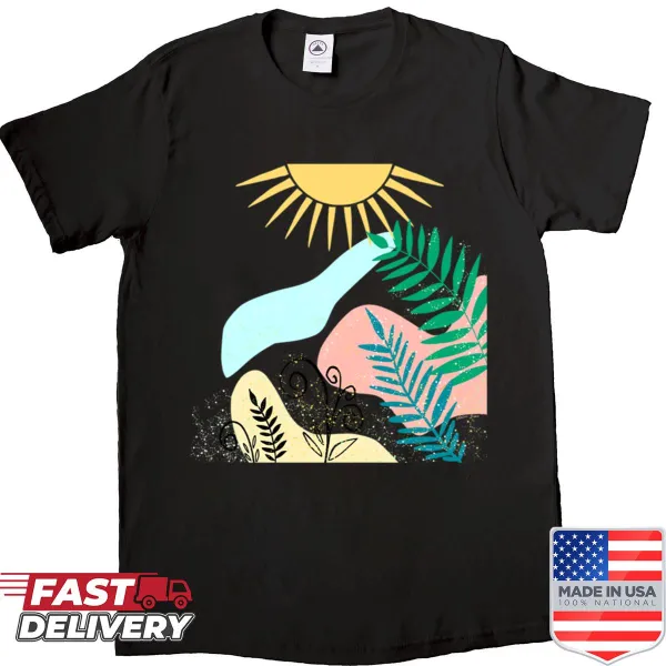 Botanical-themed shirt featuring intricate plant illustrations