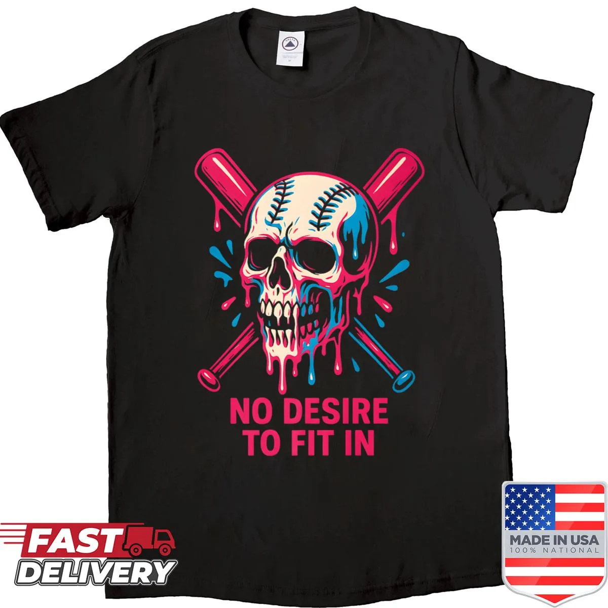 Edgy skull illustration with baseball bats on a shirt