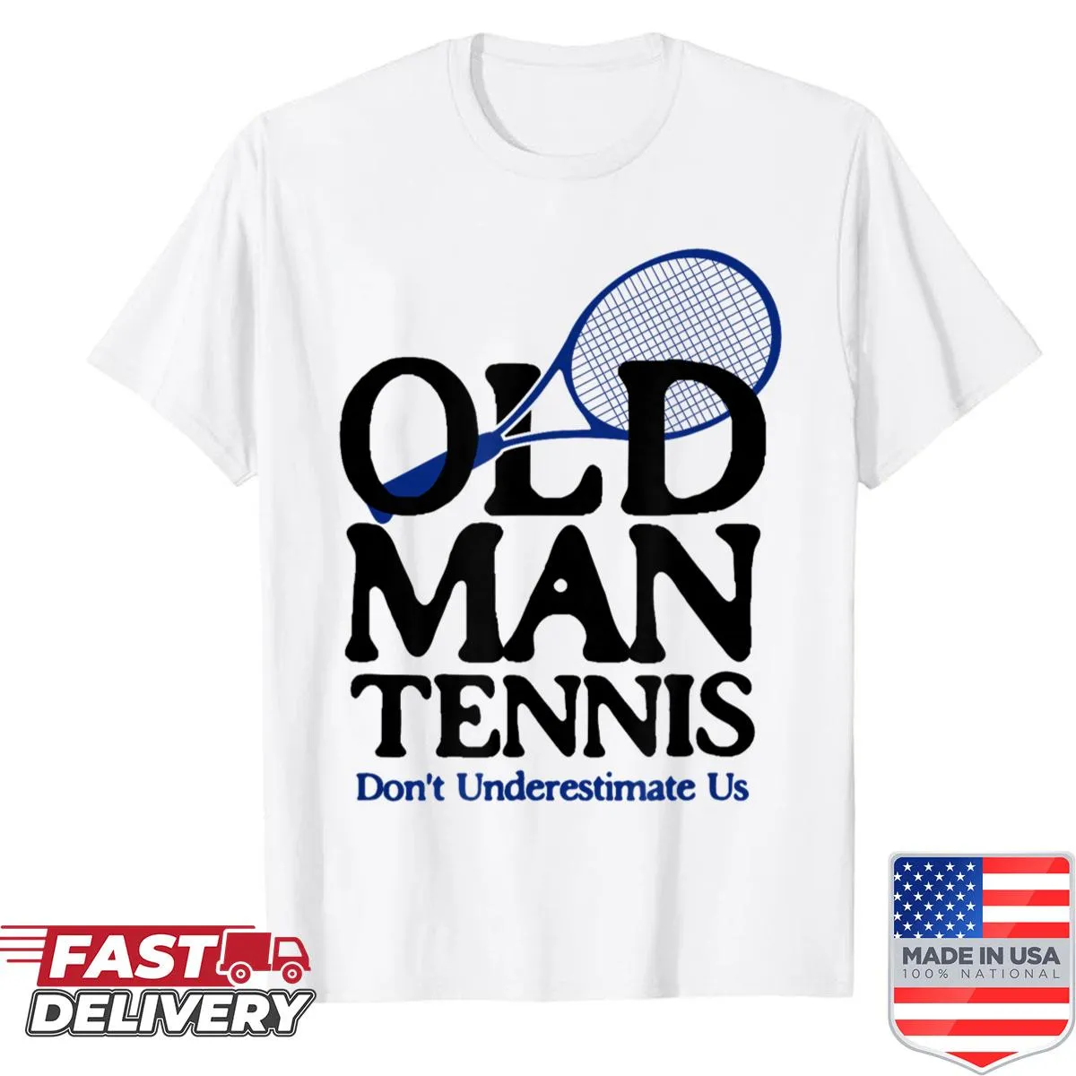 Funny tennis player graphic on a humor-filled shirt