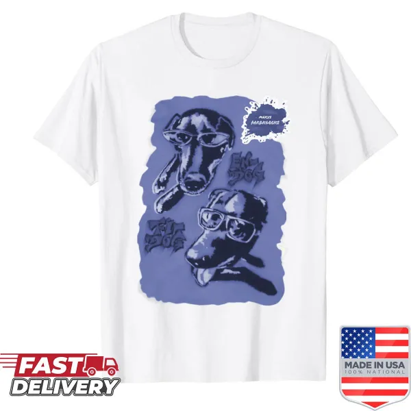 Cartoon dogs wearing sunglasses on a humorous t-shirt