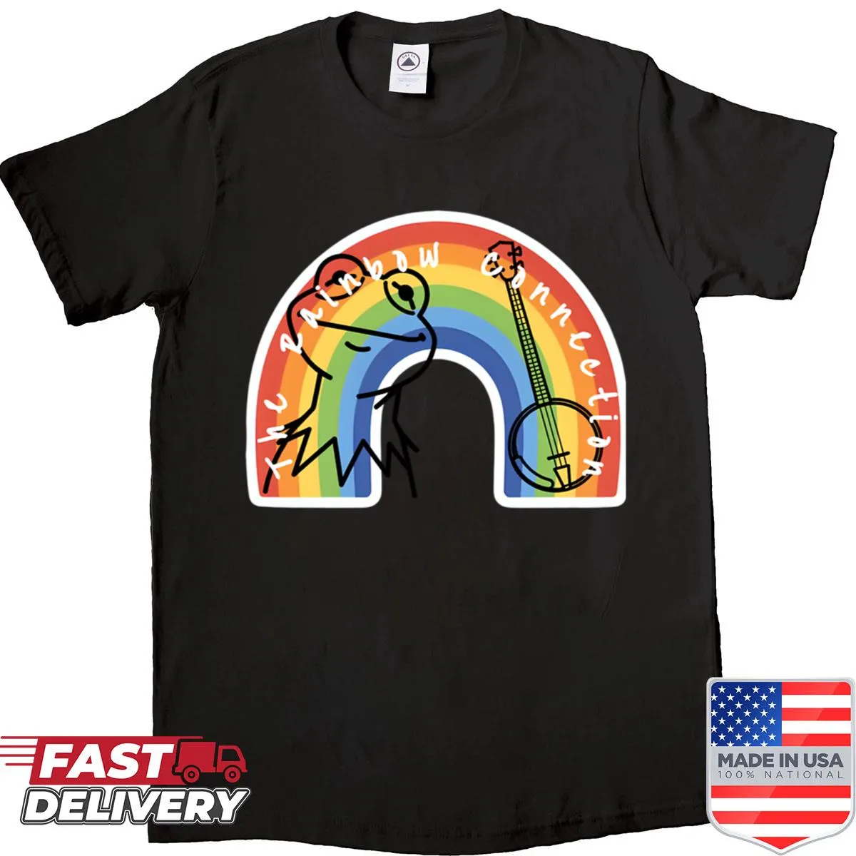 Oversized shirt with an artistic rainbow design representing Rainbow Connection.