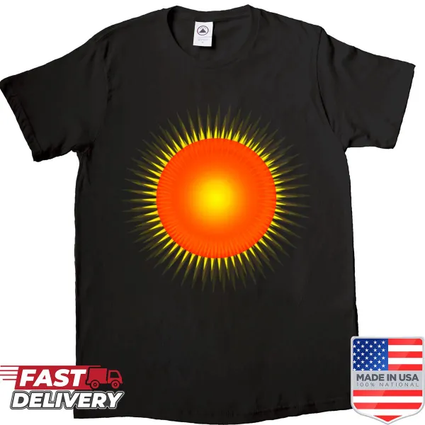 Illustrated shirt featuring the sun as the center of our solar system, celebrating astronomy.