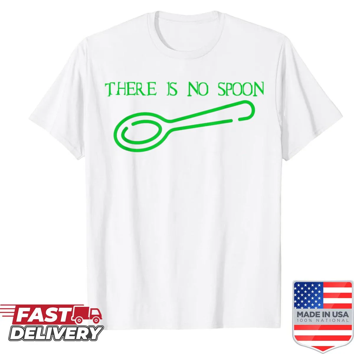 Graphic shirt featuring the phrase 'There Is No Spoon' in a clean design.