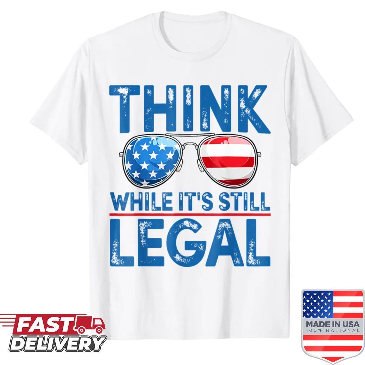 T-shirt with humorous text encouraging free thinking