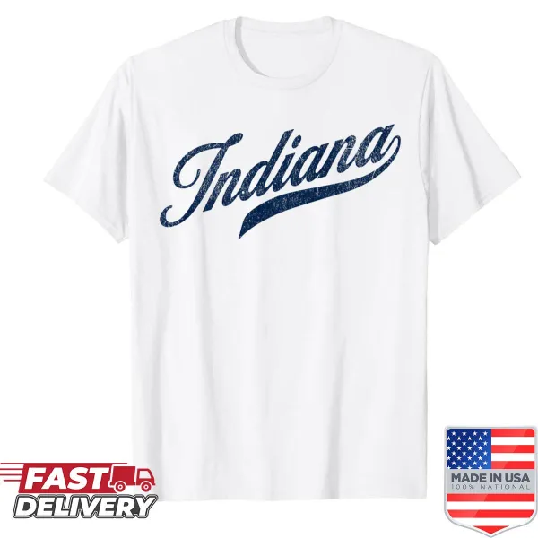 Throwback Indiana city graphic on a vintage-style shirt.