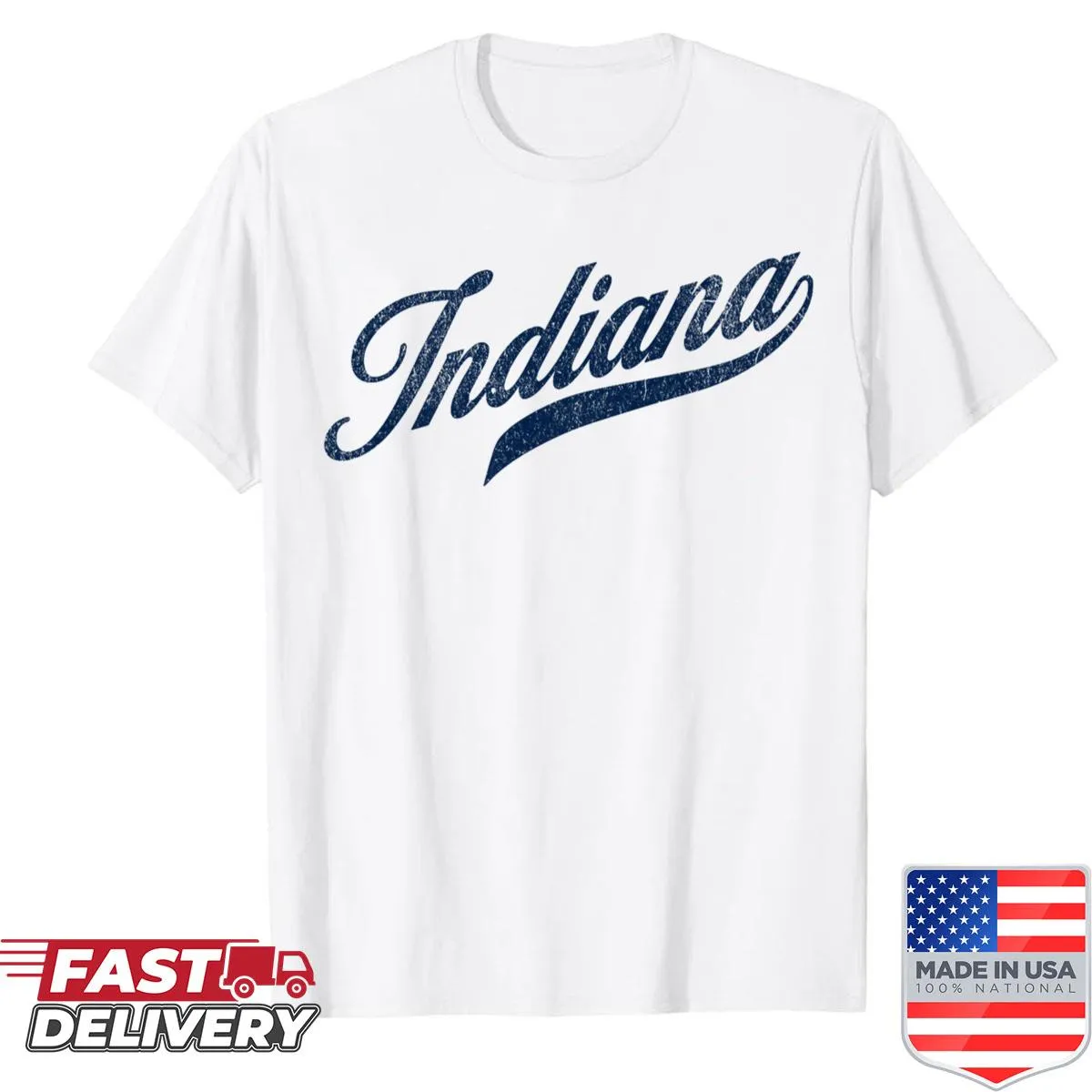 Throwback Indiana city graphic on a vintage-style shirt.