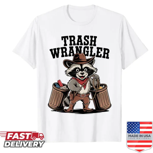 Funny cartoon raccoon cowboy on a shirt