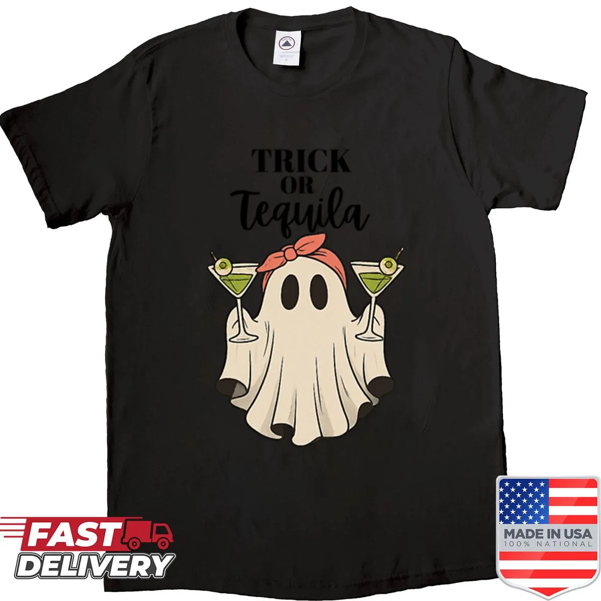 Oversized shirt with a cute ghost holding a martini