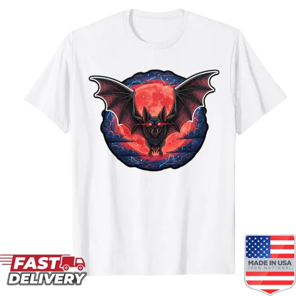 Vampire bat silhouetted under a blood moon Halloween shirt