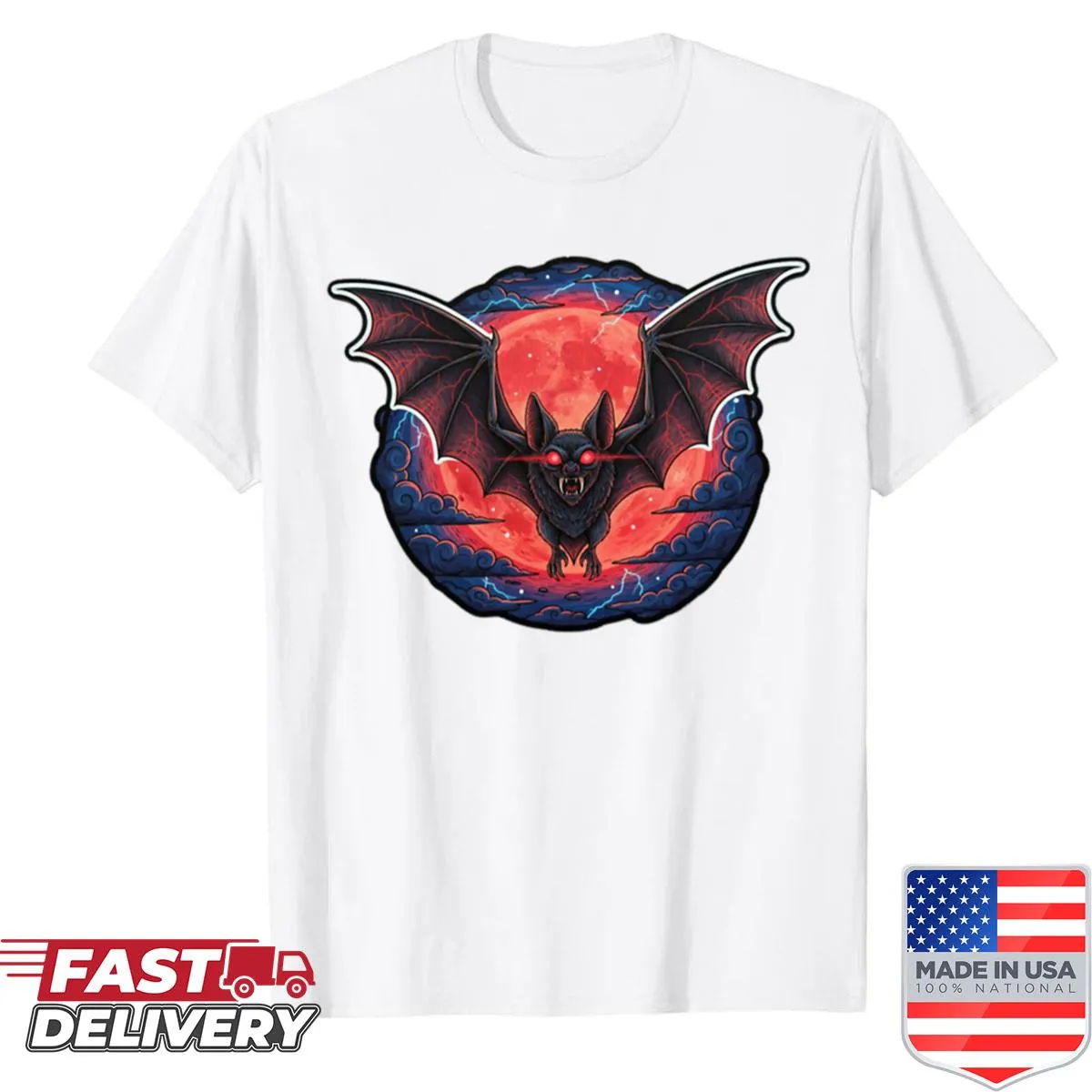 Vampire bat silhouetted under a blood moon Halloween shirt