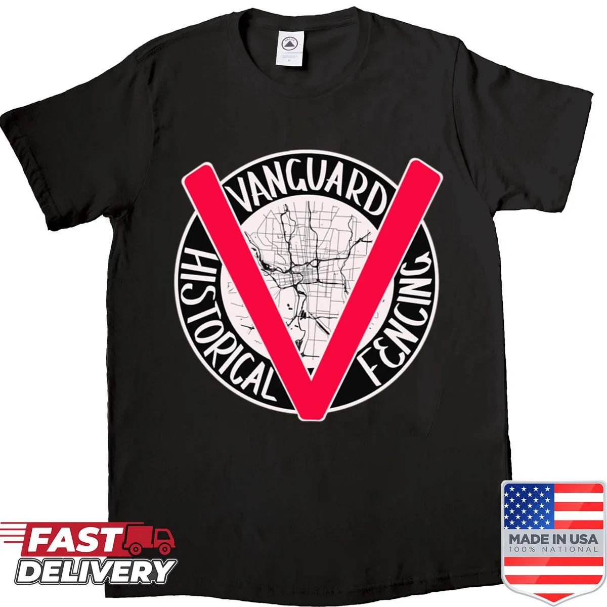 Oversized shirt with Vanguard Historical Fencing logo