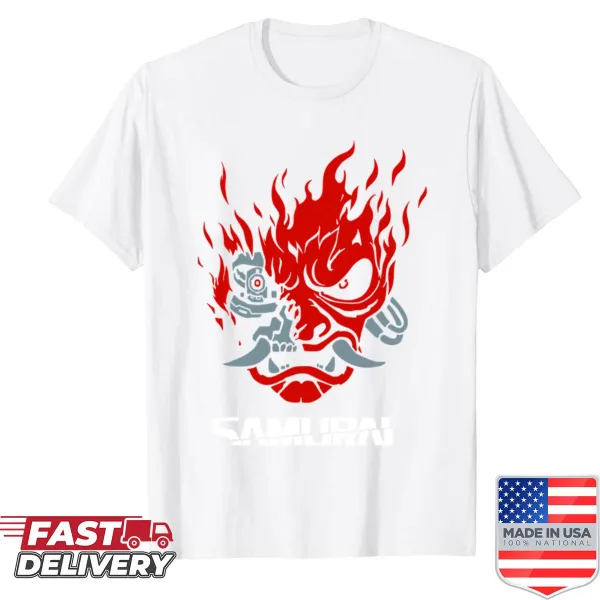 Retro Japanese gaming shirt featuring vintage samurai graphics