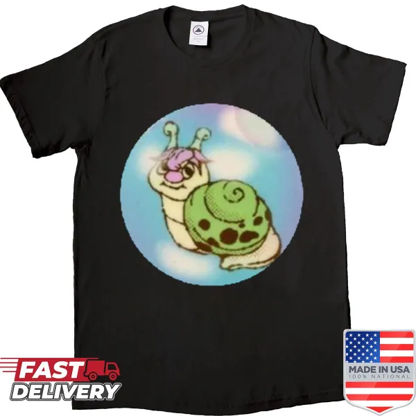 Shirt featuring whimsical snail art design