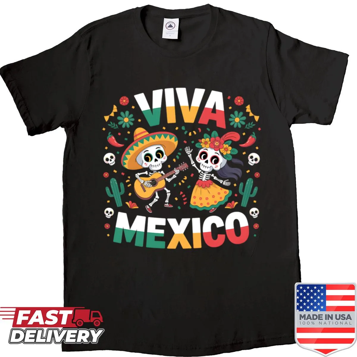Cute sugar skull art on oversized shirt for Day of the Dead