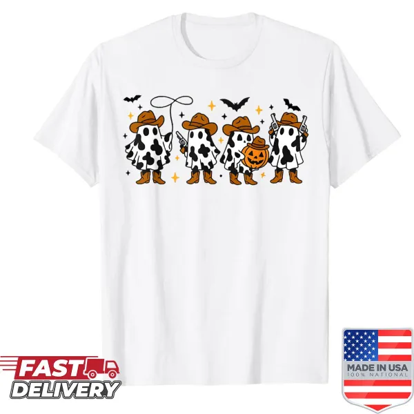 Ghost cowboys and cowgirls Halloween design on T-shirt