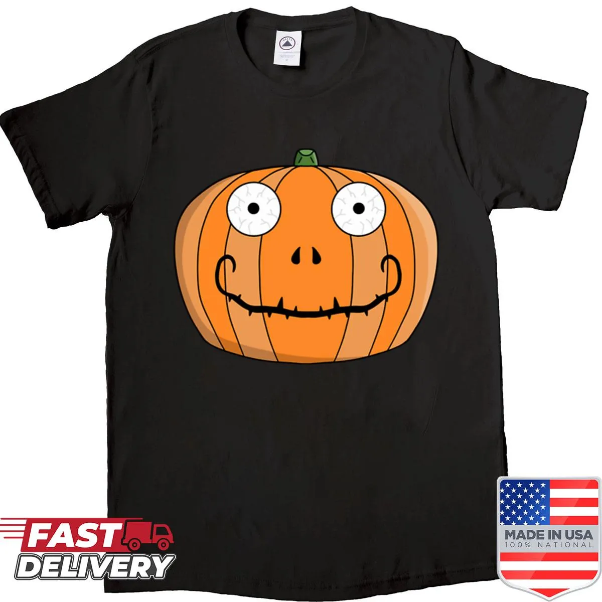 Whimsical pumpkin face illustration on a T-shirt for autumn vibes