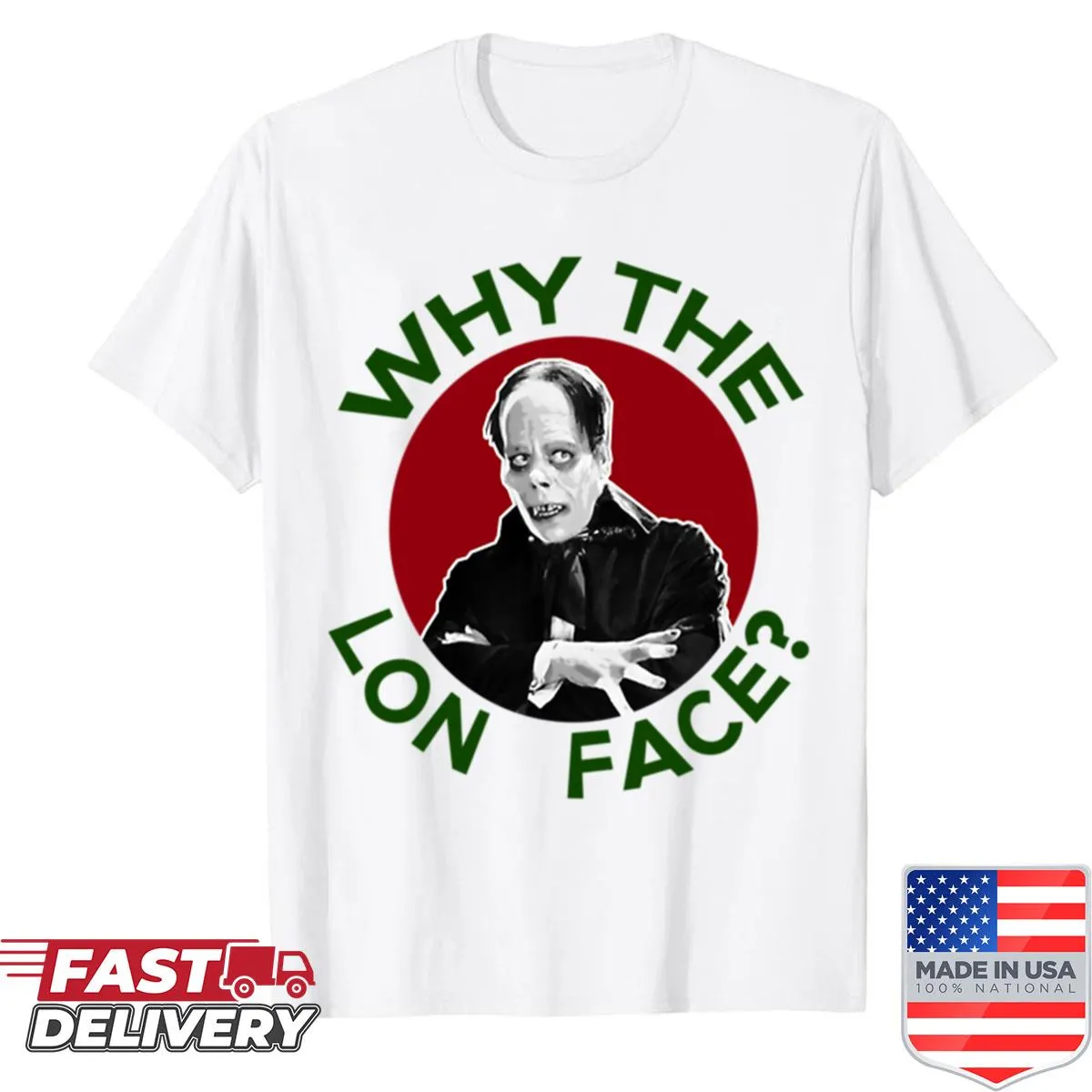 Oversized shirt featuring Lon Chaney graphic and text