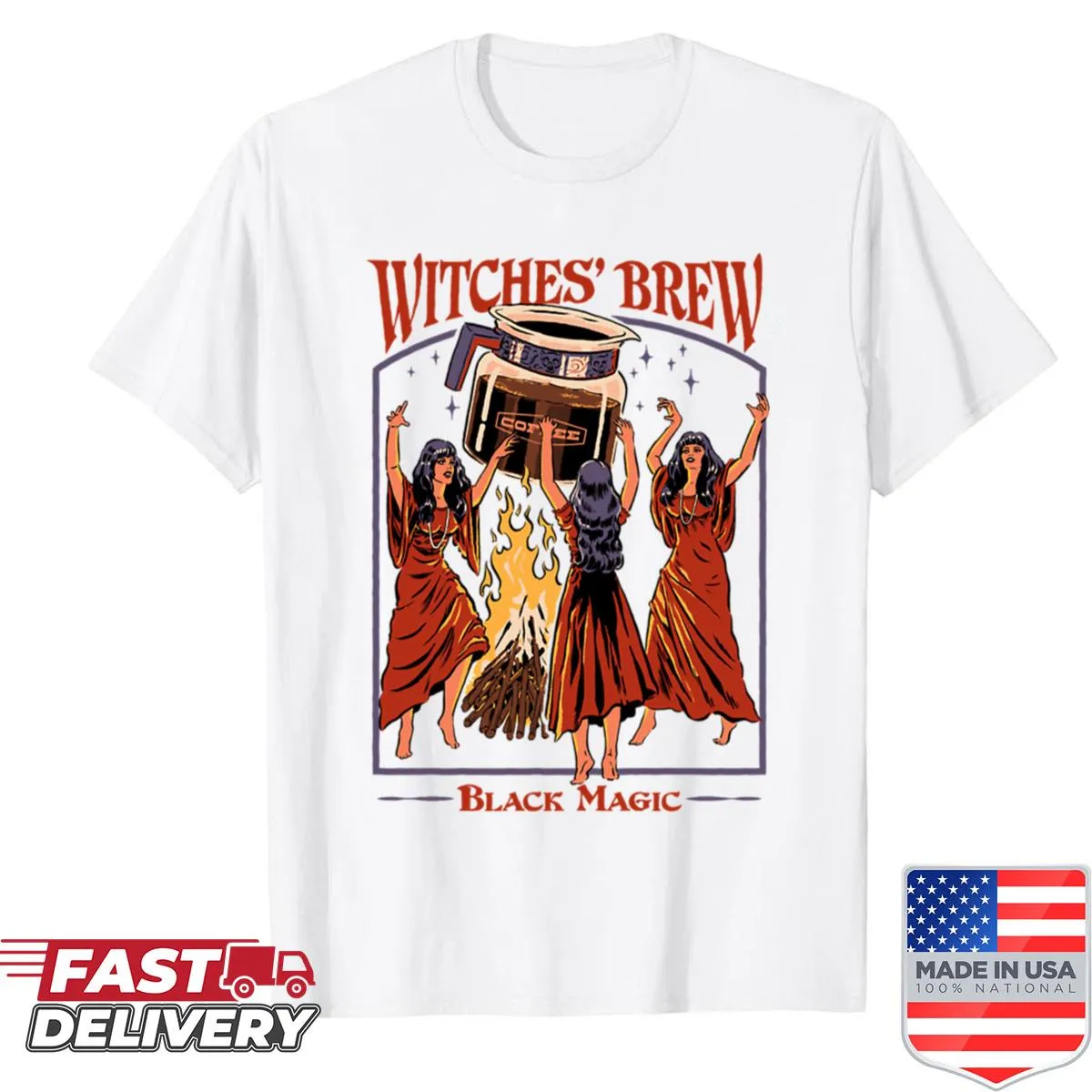 Oversized shirt featuring whimsical Witches Brew illustrations