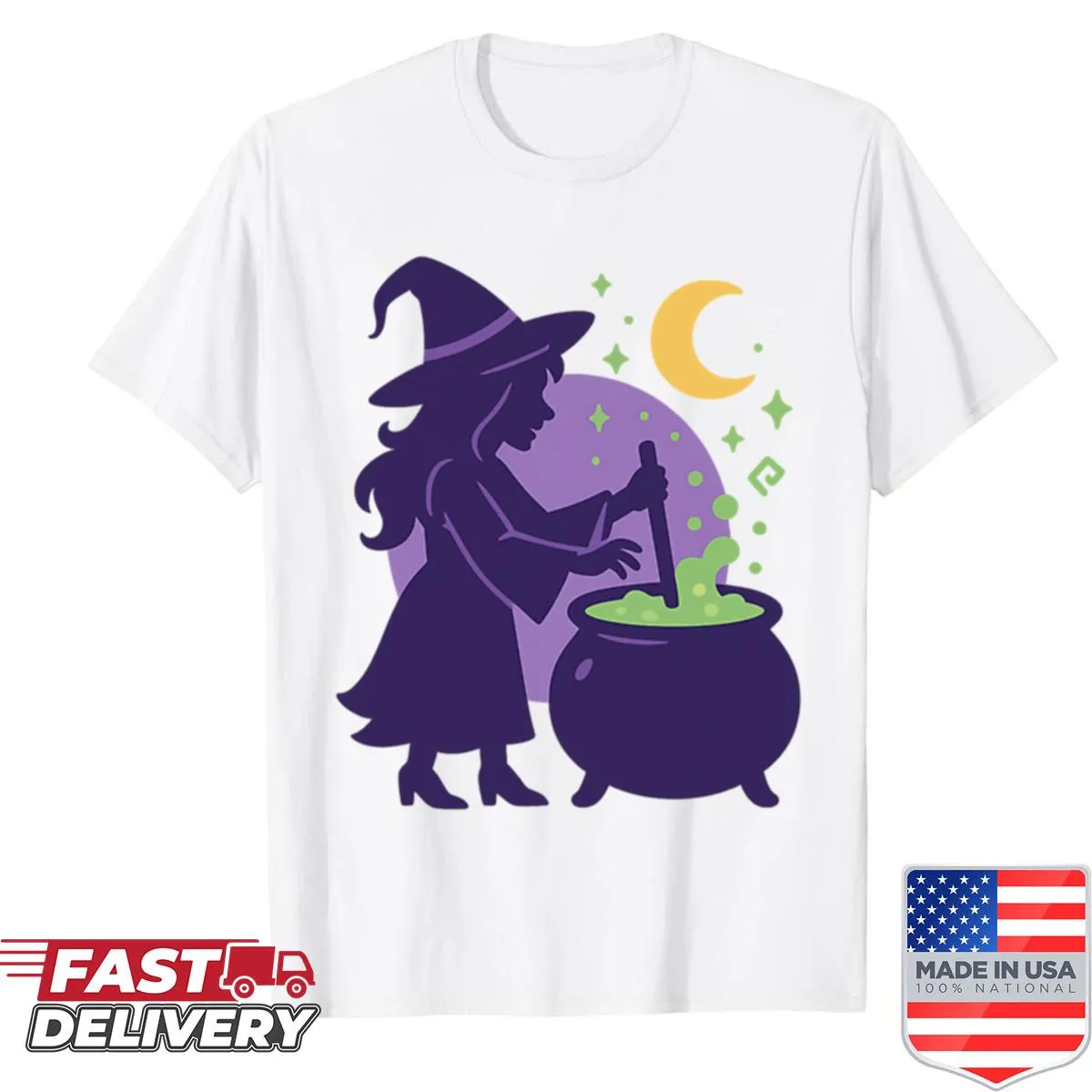 Shirt with a whimsical graphic of a bubbling cauldron for witches.
