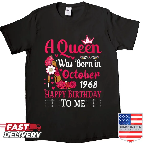 High heel graphic with text celebrating 57th birthday of a queen born in October 1968