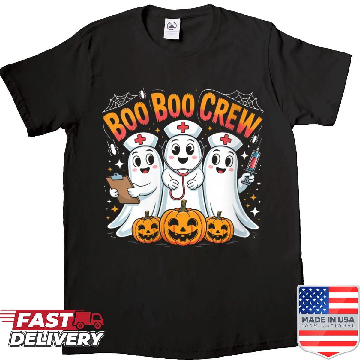 Cute ghost nurse t-shirt with Boo Boo Crew text