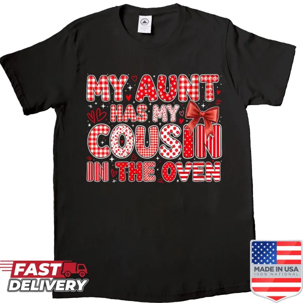 Cute kids' shirt announcing a new cousin with a humorous phrase