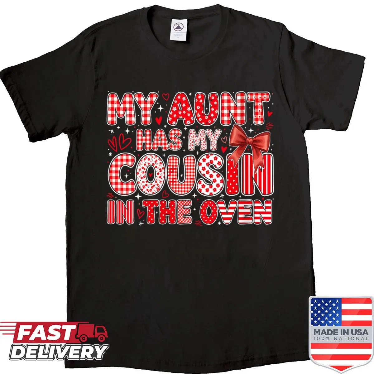Cute kids' shirt announcing a new cousin with a humorous phrase