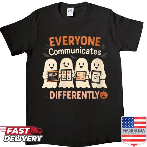 Cute Halloween shirt with friendly ghosts and a communication theme