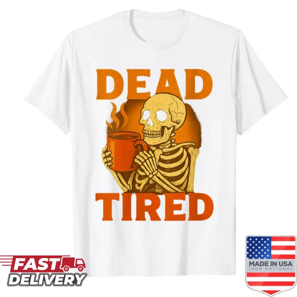 Funny Halloween shirt with skeleton and coffee design
