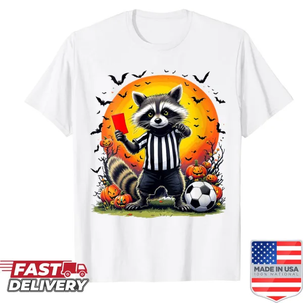 Funny shirt featuring a Halloween soccer referee red-card design