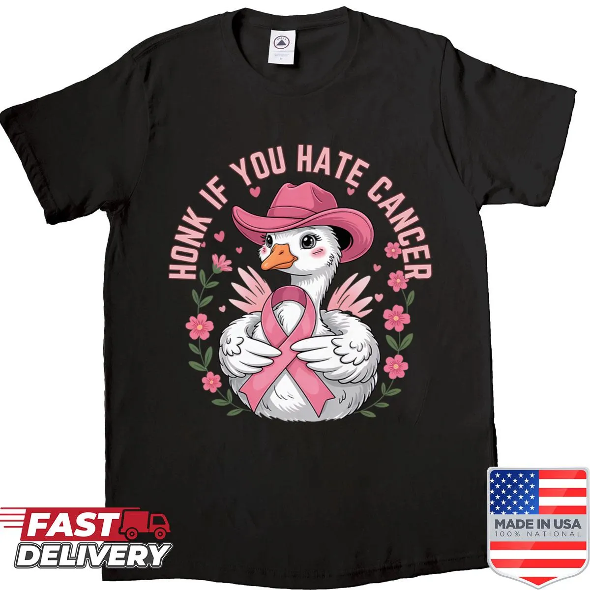 Funny breast cancer awareness shirt with goose illustration