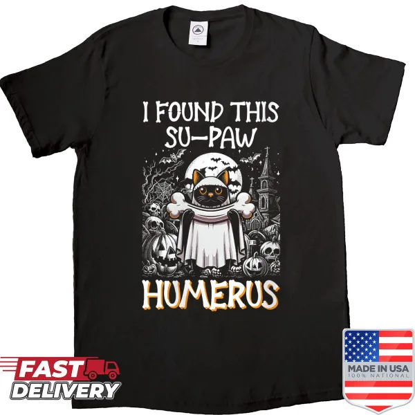 Funny Halloween cat shirt with a pun and cartoon design