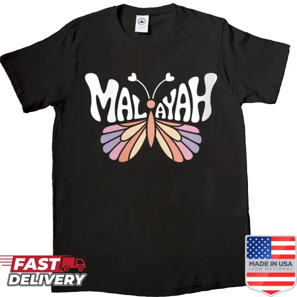Personalized butterfly shirt with hand-lettered name Malayah