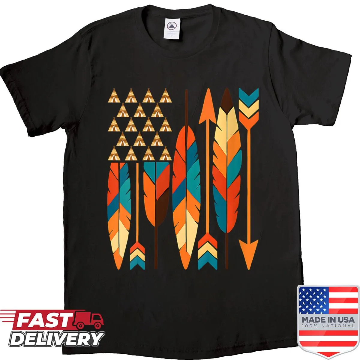 Native American flag tribal feather arrow art shirt