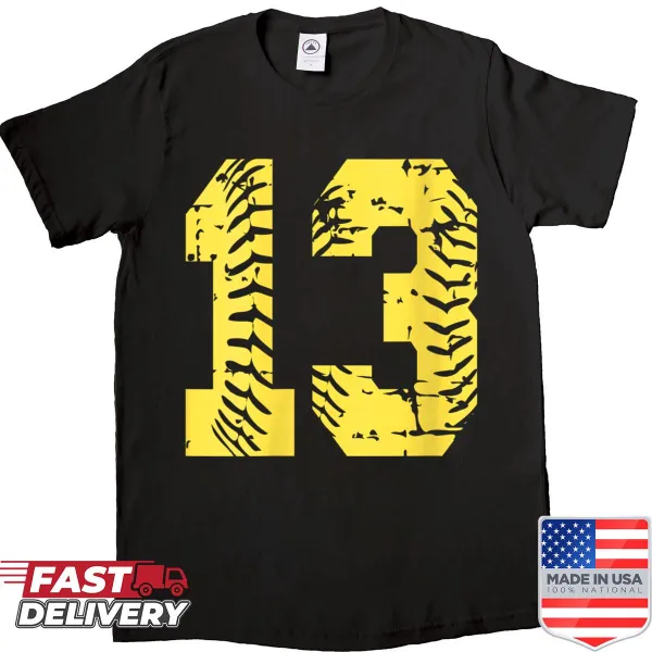Cartoon-style yellow number 13 shirt for Halloween birthday