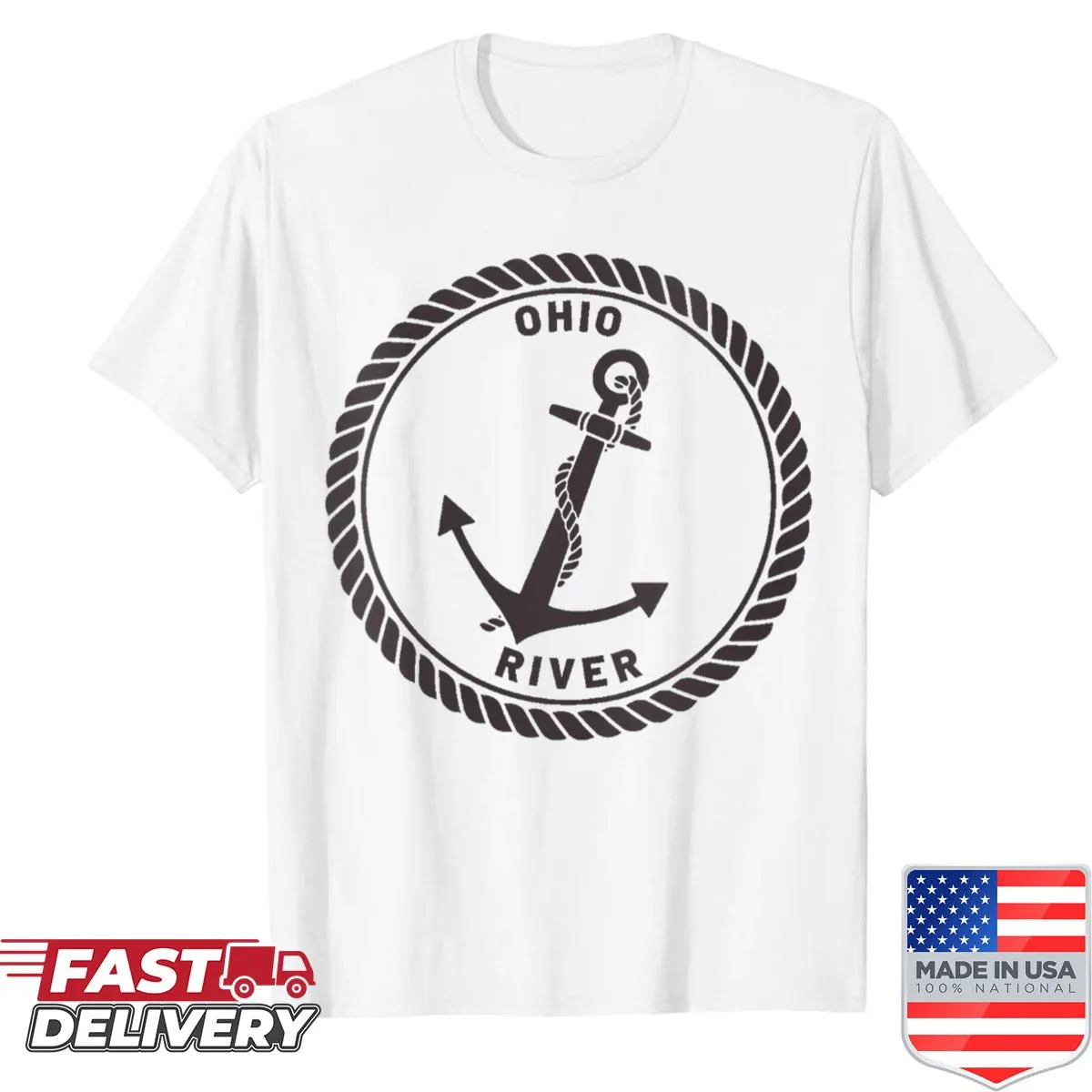 Illustrated design celebrating the Ohio River on a women's t-shirt