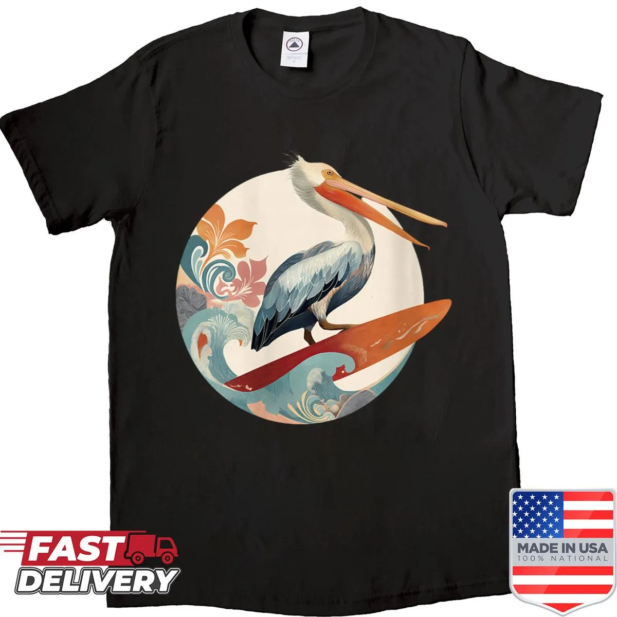 Illustrated pelican graphic shirt for women.