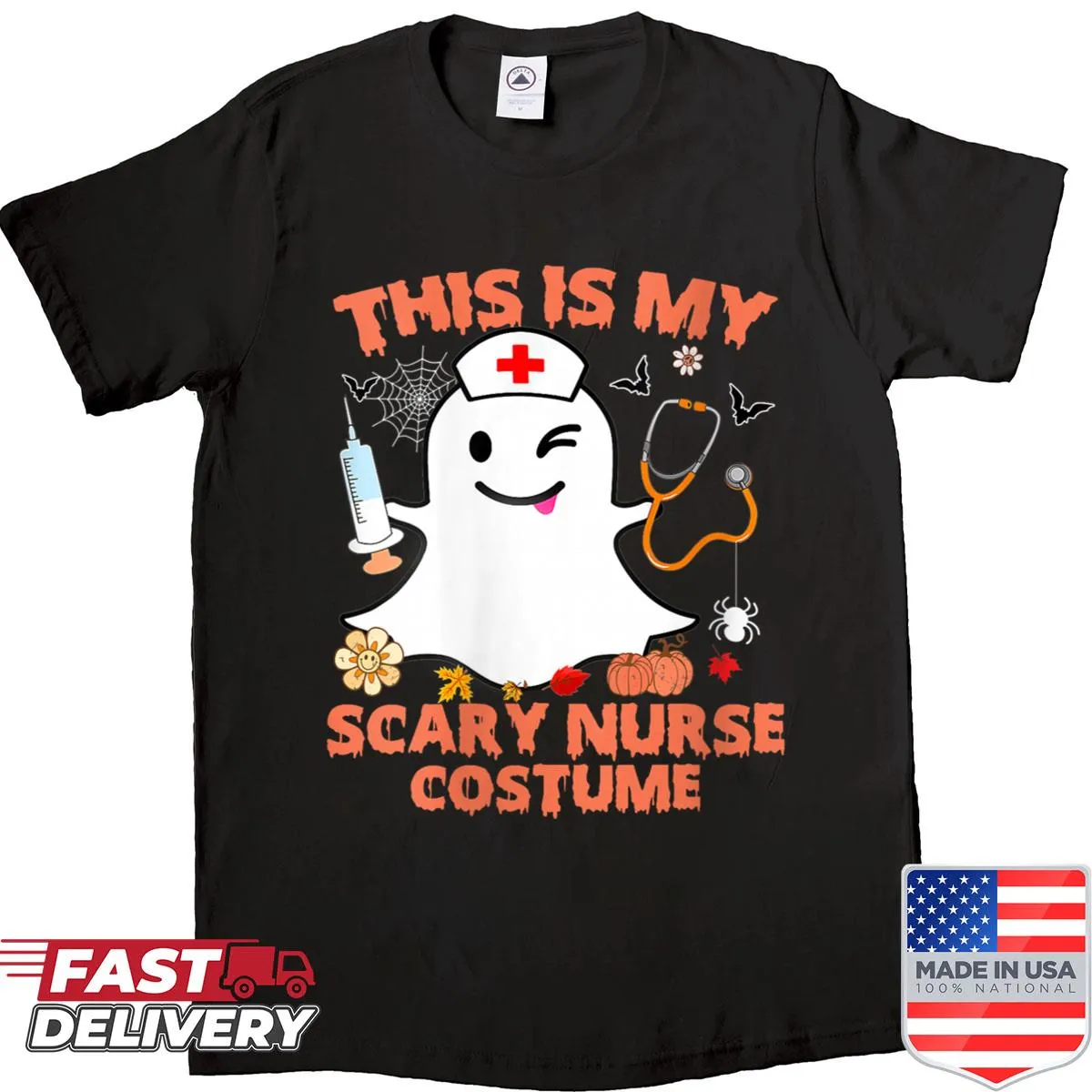 Funny ghost nurse shirt with a playful Halloween theme