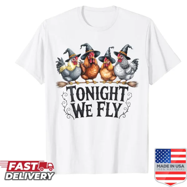 Halloween shirt featuring a funny chicken witch illustration