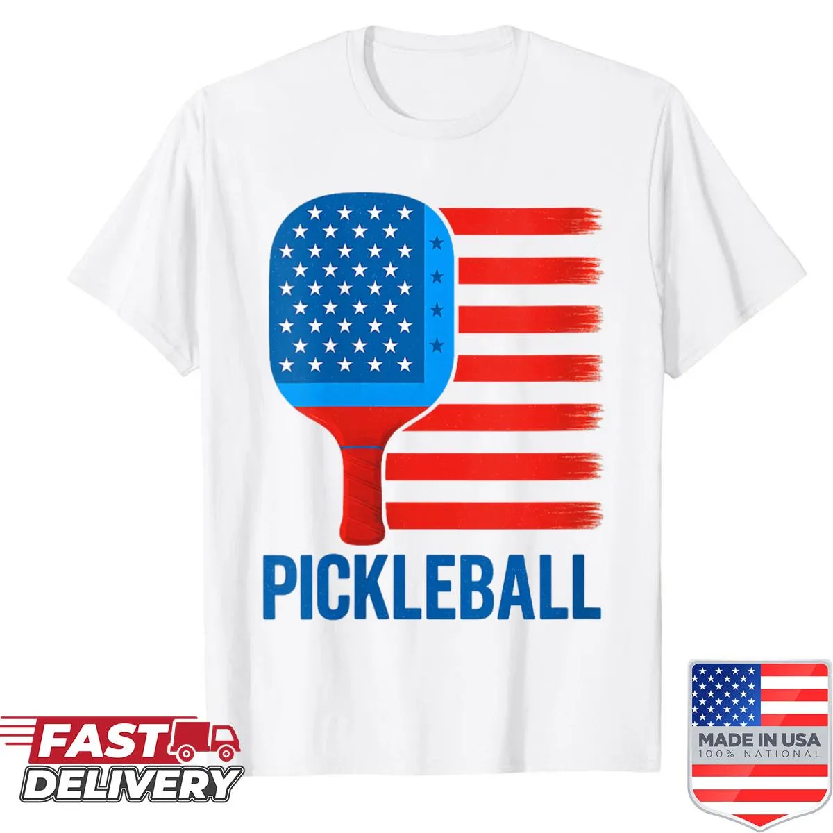 Illustration of a pickleball player with US flag