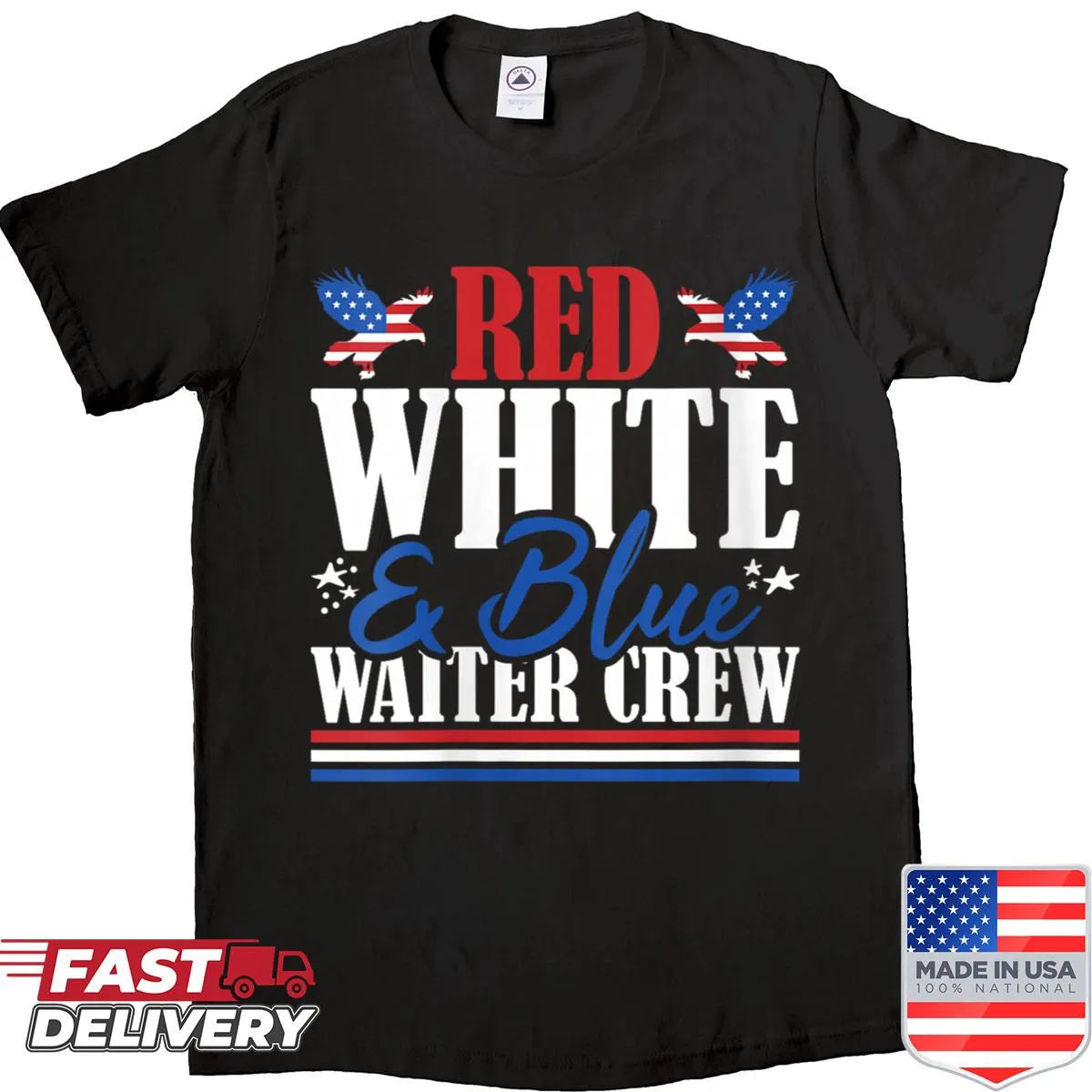 Illustration of U.S. flag on a women's waiter shirt