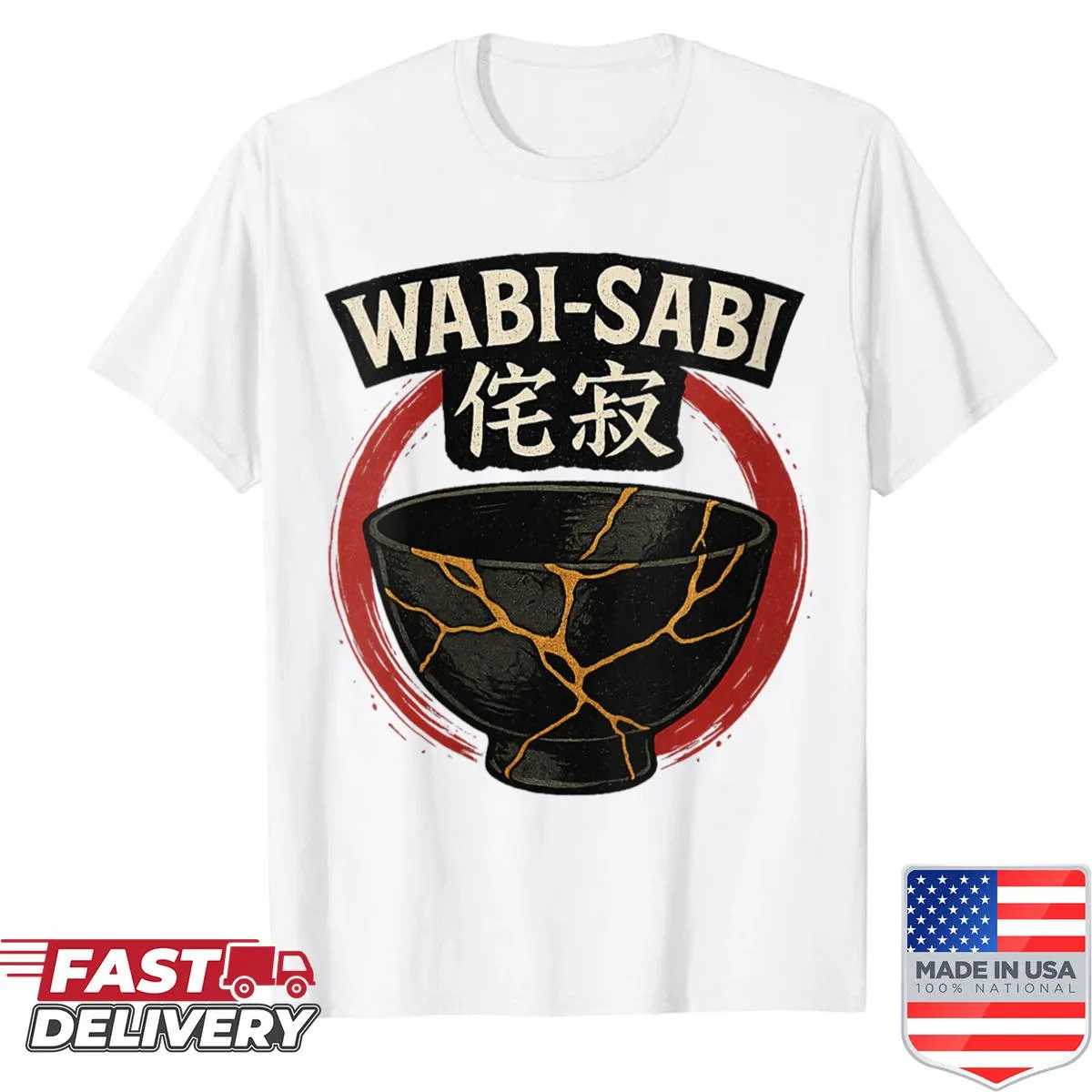 Shirt featuring typography inspired by wabi-sabi and kintsugi philosophies