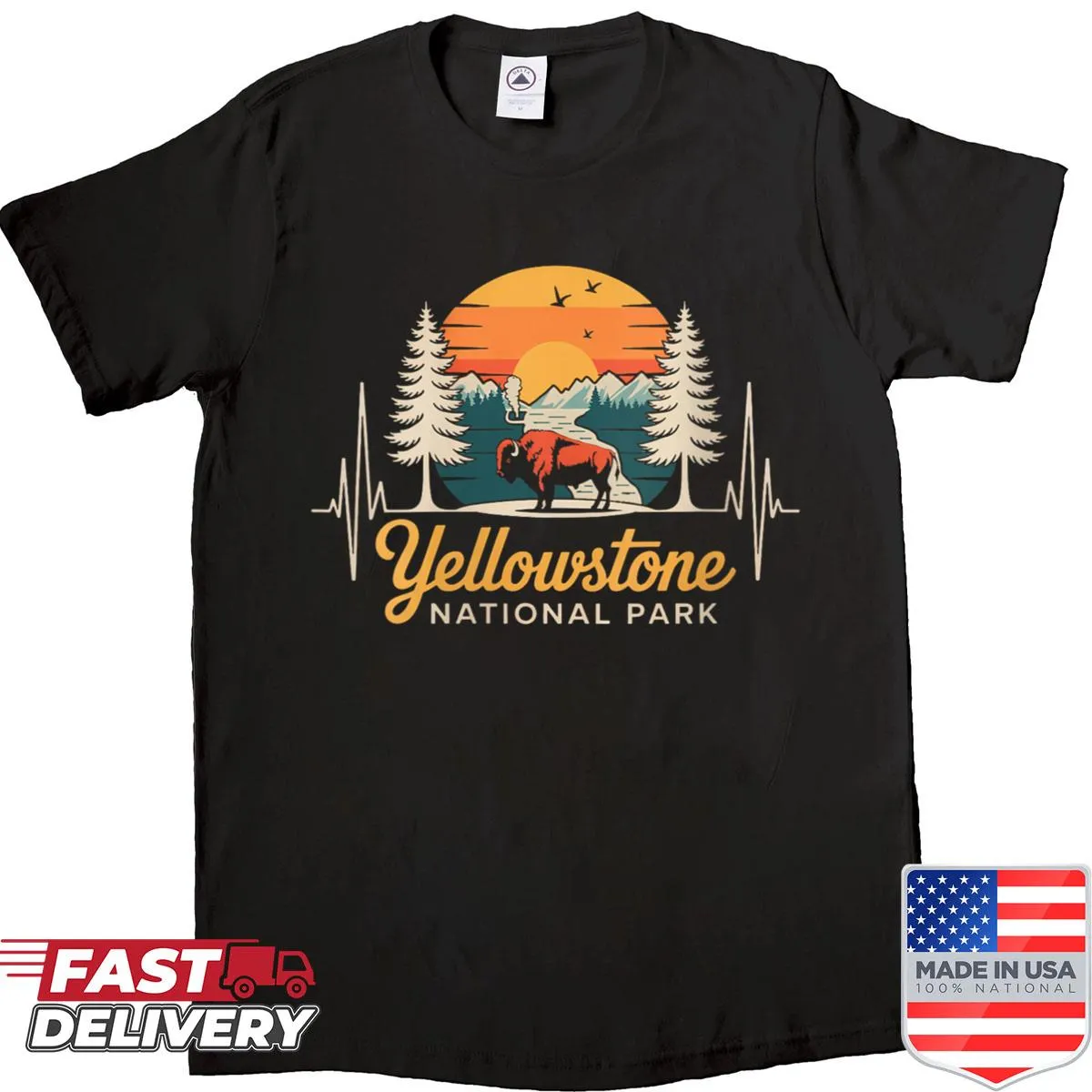 Wyoming bison heartbeat shirt celebrating Yellowstone National Park