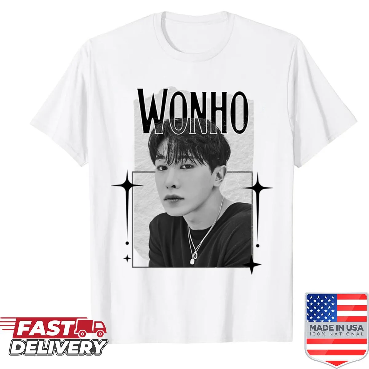 Scrapbook collage t-shirt featuring K-pop artist Wonho