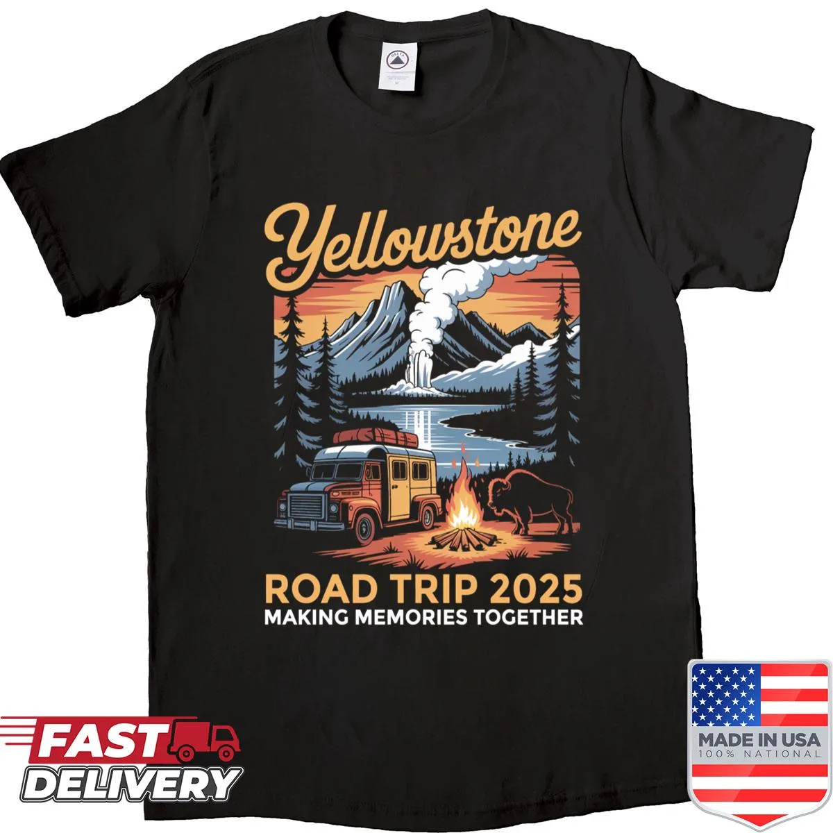 Illustration of bison and Yellowstone National Park on T-shirt