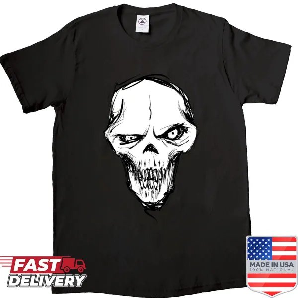 Oversized shirt featuring a striking zombie skull graphic.